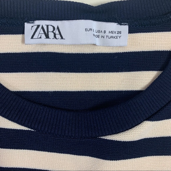 Zara navy and cream white striped king sleeve top - Picture 4 of 10